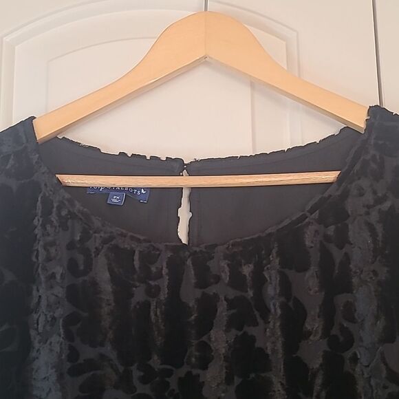 Talbots RSVP Black Velvet Floral Burnout Lined Blouse Tunic Top Size 2X - Picture 3 of 14